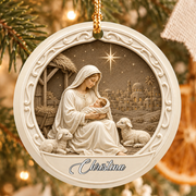 Personalized Nativity Ceramic Ornament with Name – 3D Relief Effect