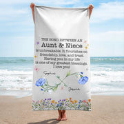 LovoraGift™ Personalized Aunt & Niece Birth Flower Beach Towel – Custom Names Friendship & Love Gift