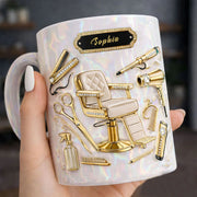 LovoraGift Personalized Beauty Salon White Mug – Custom Name Hair Stylist Tools Design Gift