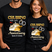 LovoraGift™ Personalized Cruise Anniversary T-Shirt – Custom Couple Names & Years “Cruising Into Our Anniversary” Shirt