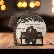 LovoraGift Personalized Forever And Always Couple Night Light – Romantic Tree Bench LED Acrylic Lamp