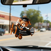 LovoraGift Personalized Graduation Bear Airplane Ornament – Dream Journey Wooden Car Hanging Ornament