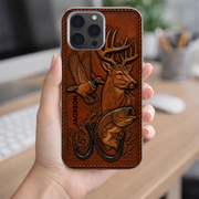 LovoraGift™ Personalized Hunting & Fishing Phone Case – Custom Name Deer, Duck & Bass Outdoor Gift