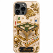 LovoraGift Personalized Mahjong Luxury Phone Case – Elegant Mahjong Table Glow Phone Cover
