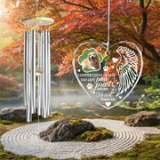 LovoraGift Personalized Pet Memorial Heart Wind Chime – Custom Photo Dog Angel Wings Glass Ornament
