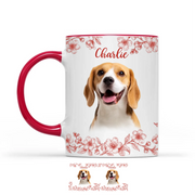 LovoraGift Personalized Pet Portrait Floral Accent Mug – Custom Pet Photo Toile De Jouy Coffee Mug