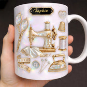 LovoraGift Personalized Sewer White Mug – Custom Name Sewing Machine Design Gift