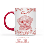 LovoraGift Personalized Toile de Jouy Pet Portrait Accent Mug – Custom Dog Photo Floral Coffee Mug
