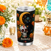 Personalized Day of the Dead Tumbler – Custom Name 20 oz Floral Skull