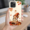 LovoraGift Personalized Autumn Gnome Grandma Glass Phone Case – Fall Leaves Custom Name Protective Phone Cover