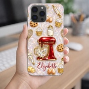 LovoraGift Personalized Baker Phone Case – Custom Name Baking Stand Mixer Glass Phone Case