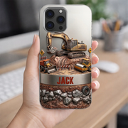 LovoraGift Personalized Engineer Glass Phone Case – Custom Name Excavator Construction Design