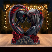 LovoraGift Personalized Gothic Couple Acrylic Plaque – Eternal Love Skull Heart Acrylic Block