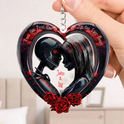 LovoraGift Personalized Gothic Couple Heart Keychain – Dark Romance Acrylic Couple Keepsake
