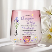 LovoraGift Personalized Gradient Glass Mug – Custom Daughter-in-Law Name & Birth Flower Gift