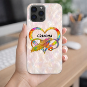 LovoraGift Personalized Grandma Glass Phone Case – Custom Grandkids Names Butterfly Heart Design