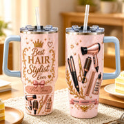LovoraGift™ Personalized Hair Stylist 40oz Tumbler With Handle – Best Hair Stylist Ever Custom Name Gift