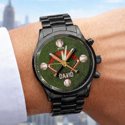 LovoraGift Personalized Men Wrist Watch – Custom Name Baseball Field Design Gift