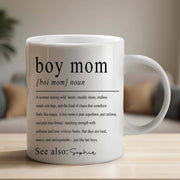 LovoraGift Personalized White Mug – Custom Name Boy Mom Definition Gift for Mother