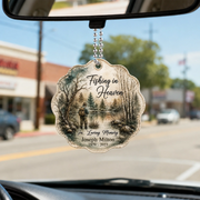 LovoraGift Personalized Wood Car Ornament – Fishing in Heaven Memorial Hanging Keepsake