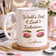 LovoraGift Personalized World's Best Lash Technician Mug – Custom Name Eyelash Artist Coffee Mug